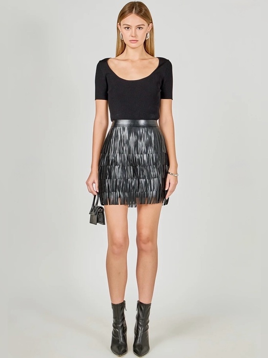 Anthropologie Dresses & Skirts - Anthropologie, Black Leather Fringe Mini Skirt, Black, L